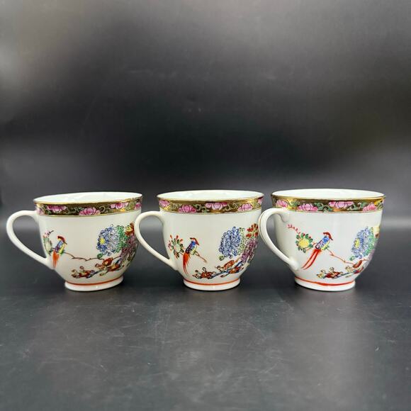 Vintage Rose Canton Famille Rose Zhongguo Zhi Zao Chinese Porcelain Teacups - Picture 2 of 15